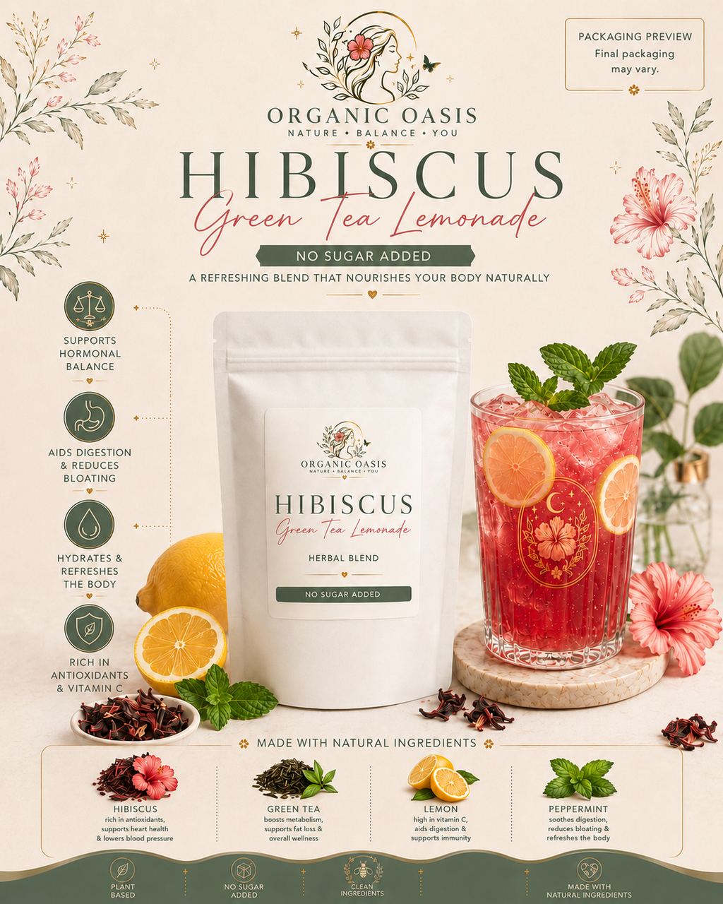 Hibiscus Green Tea Lemonade